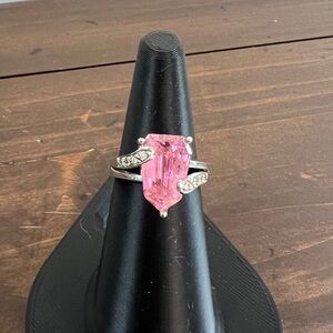Silver-Tone Pink Crystal Statement Ring with Sparkling Accents